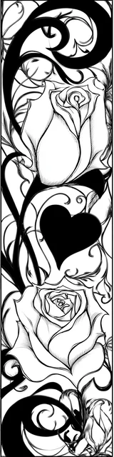 Free colorable bookmarks of roses and a heart